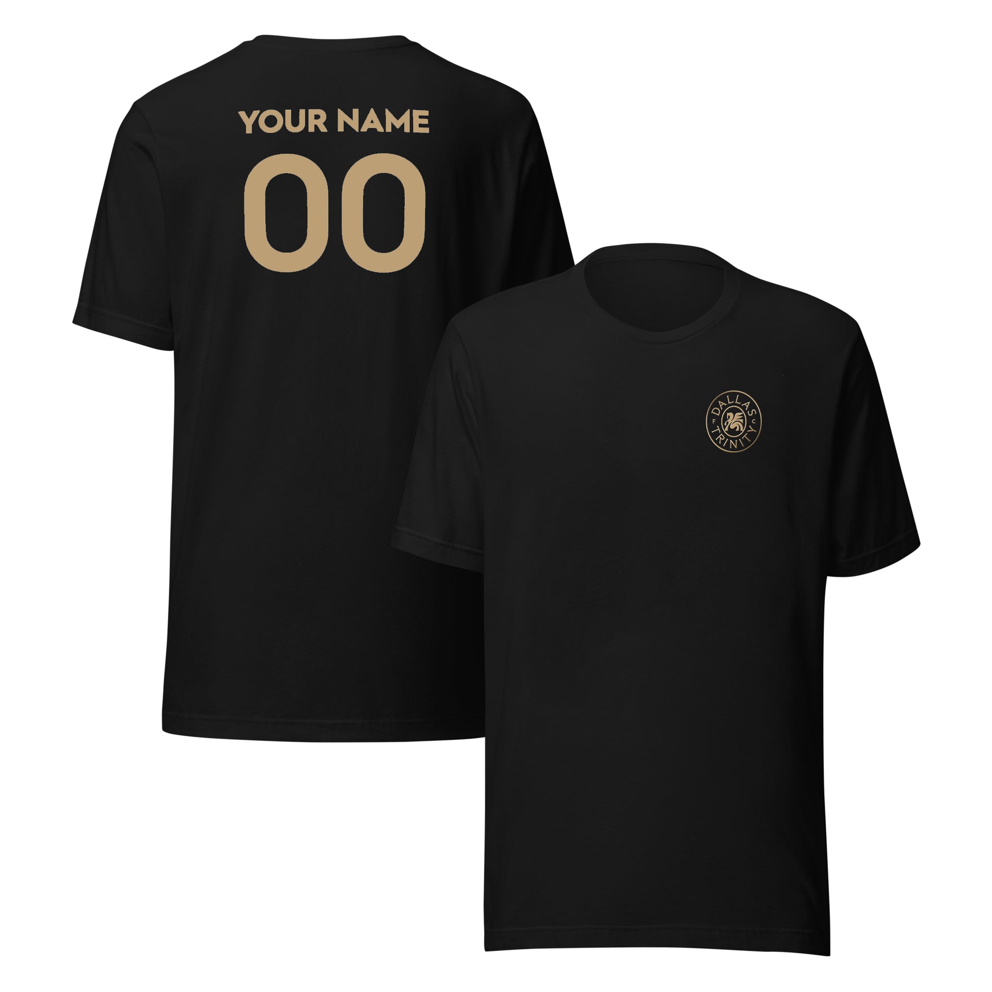 Dallas Trinity FC Player or Personalized Gold Adult T-Shirt Black