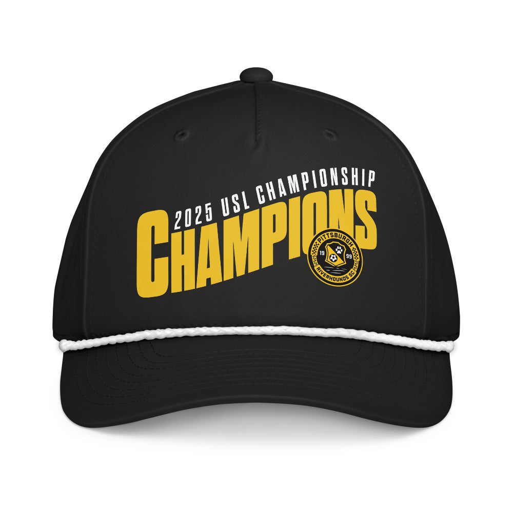 Pittsburgh Riverhounds SC 2025 USL Championship Champions Rope Hat Black/white