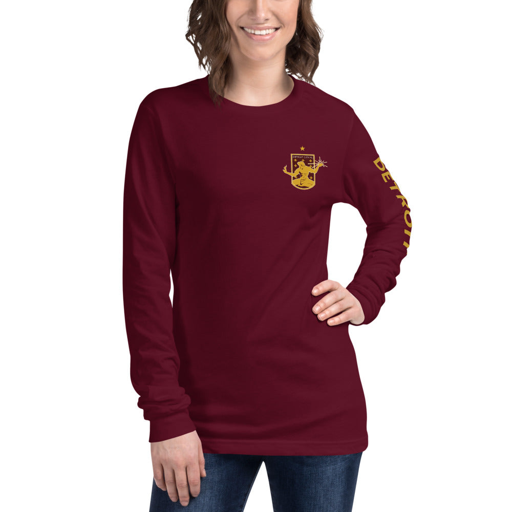 Detroit City FC LC/Sleeve Crest 2-Hit Unisex Long Sleeve T-Shirt Cranberry