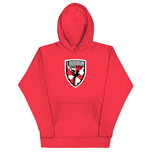 Loudoun united fc crest cotton heritage premium hoodie - red